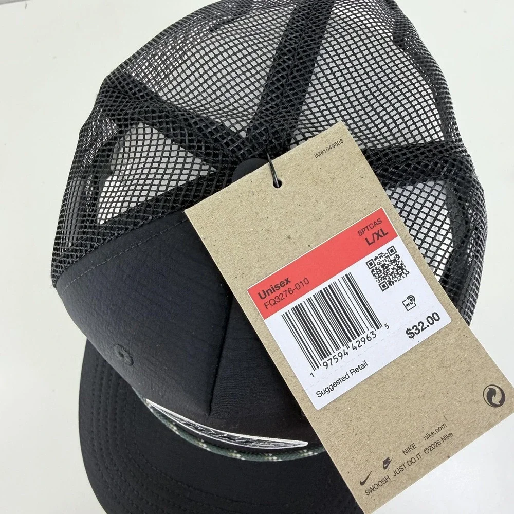 Nike Hat Cap Snap Back L Mens Black Rise Cap Bear Mountain Rope Mesh Trucker